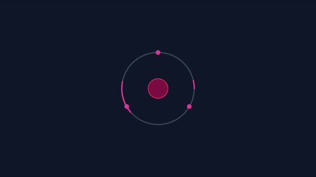 Minimalist atom model animation with rotating orbital electrons for science and technology education 4k