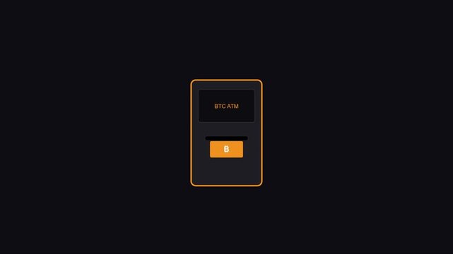 Minimalist bitcoin atm animation, digital cryptocurrency transaction concept for finance and blockchain technology projects 4k