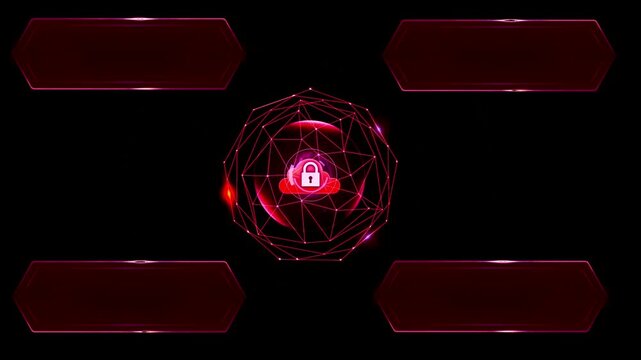 Futuristic red cloud security HUD Interface with encrypted data protection and digital technology background.