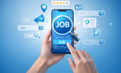 Fototapeta premium Online Job Search App on Smartphone with Digital Recruitment and Career Concept