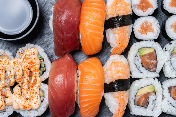 Top view of assorted sushi background © chandlervid85