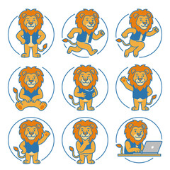 Naklejka premium Circular lion mascot icons for social media interfaces.