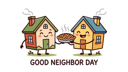 Fototapeta premium Neighborly Houses Sharing a Warm Pie for Community Connection Day