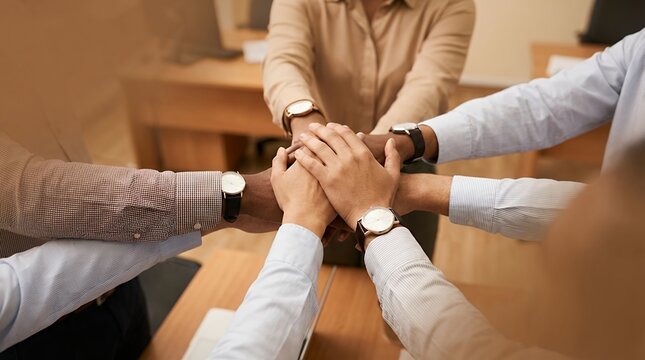 Showing team dedication throughout Closeup shot of a group of businesspeople joining their hands together in unity in an office abstract showing team dedication throughout closeup shot group