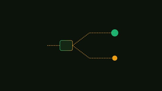 Minimalist data flow diagram animation with branching paths and nodes 4k decision tree infographic motion minimalist