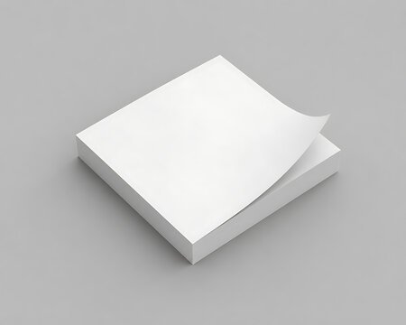 Minimalist white sticky note stack mockup, blank square adhesive paper pad, professional office stationery for reminders and branding isolated on White Background ai