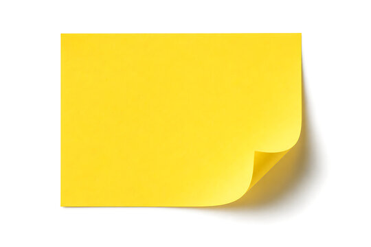 Yellow sticky note with curled corner, blank adhesive paper for office reminders, vibrant stationery memo for business communication isolated on White Background ai