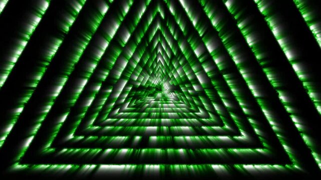 Abstract green matrix binary code triangle tunnel loop cyber security data streaming background