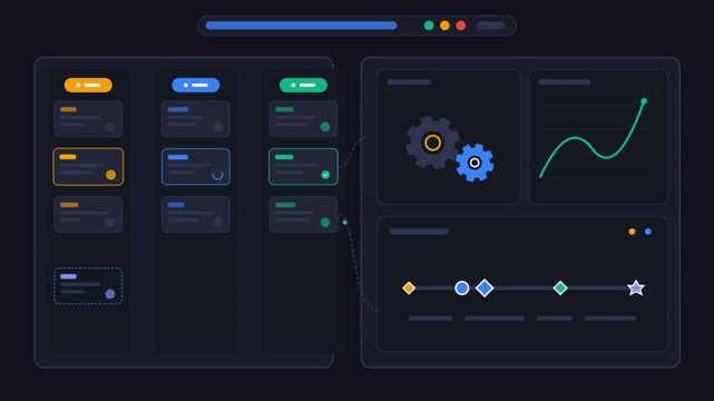 Dark Mode Kanban Board UI Dashboard Animation Showing Task Management and Workflow.