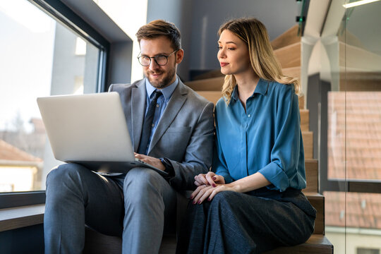 Success business people with laptop. Analytics, developer for startup business website IT software