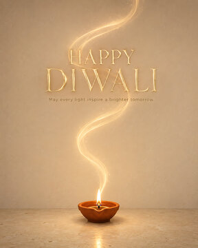 Happy diwali greeting card with a glowing clay diya lamp festival celebration greeting deepavali traditional religious decorative spiritual abstract background religion auspicious