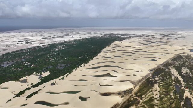 Aerial View of Dunes and Wetlands Near Atins, Len&ccedil;&oacute;is Maranhenses, Brazil