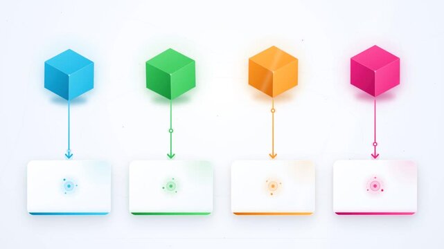 Animated four-part infographic links colorful cubes to matching information cards