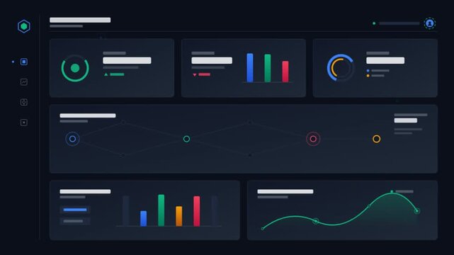 Dark Mode UI Dashboard with Animated Charts and Financial Data Visualization.