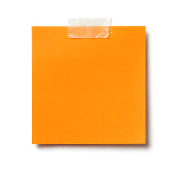 Orange sticky note with adhesive tape, blank paper memo for office reminders, square vibrant message card for business planning isolated on White Background ai