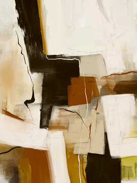 Modern abstract painting with bold color blocks and sculptural forms