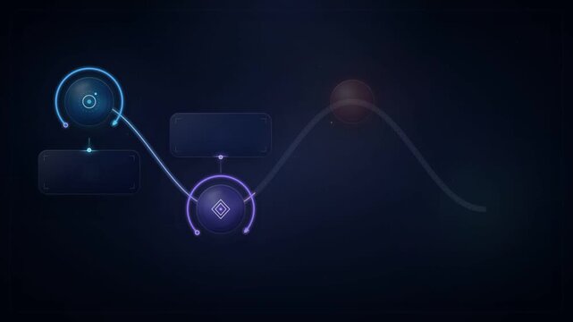 Futuristic milestone timeline animation with glowing nodes along a wavy path