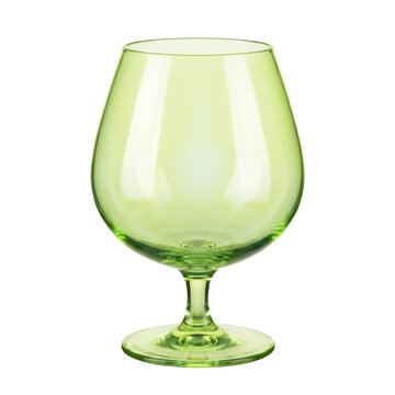 Lime green brandy glass with rounded snifter bowl made of transparent colored glass, isolated on transparent background as a clear design element