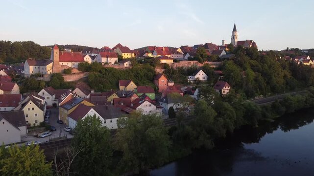 Aerial View of Nabburg in the Upper Palatinate, Bavaria, Germany &ndash; Historic Bavarian Townscape in 4K