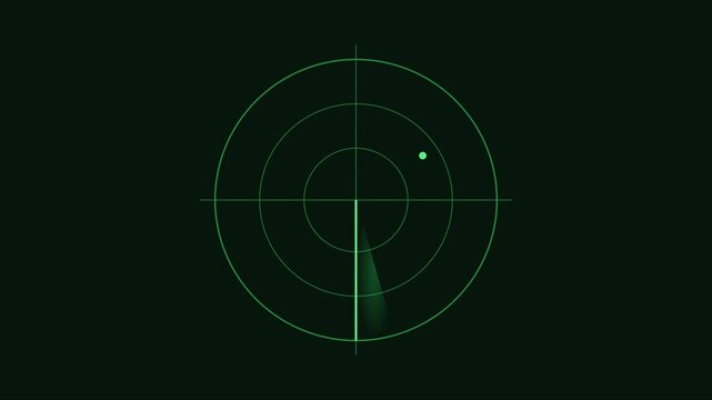 Digital radar screen scanning interface with rotating green sweep line for military and navigation technology concepts animation 4k