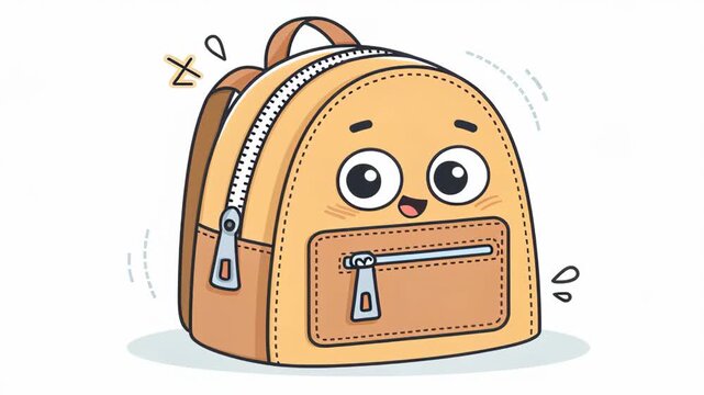Cute Orange Cartoon Backpack Bag With Smile Face Front Pocket Happy Zipper Illustration