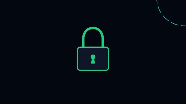 Digital security padlock animation with loading progress circle for cyber protection and data privacy concepts 4k