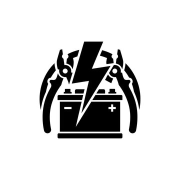 Battery with lightning and pliers icon.