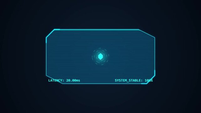 digital futuristic hud display with glowing lines and central target reticle, scanning data on a dark background