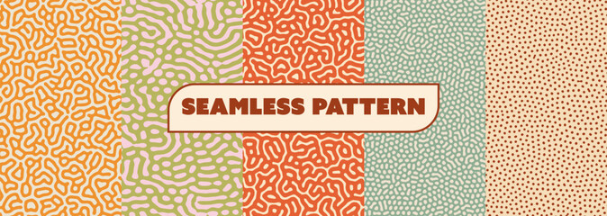 Obraz premium Repeat pattern shape set with organic texture and textile motifs for brain coral bg inspiration. Groovy rough hand drawn yellow random leaves and cell structures in white vertical minimal.