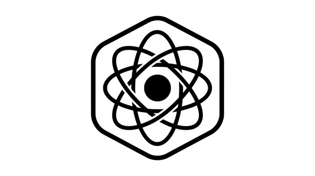 Black and white atom logo design.