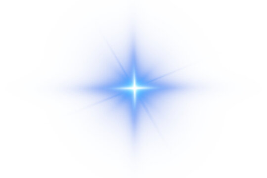Bright lens flare. Blue glow effect. Starry flares with shimmering highlights. Bright blue light effect.