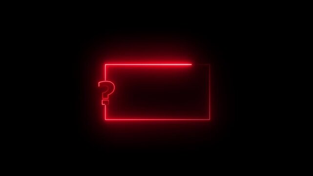 Question mark neon sign light on black background. Quiz trivia game competition. red neon question mark frame for quizzes and FAQs. Game announcement neon message. Answer question, Examination Answer,
