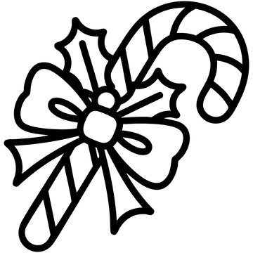 Holiday Candy Cane Coloring Page With Festive Holly And Clean Outline Design Isolated on a Transparent or White Background