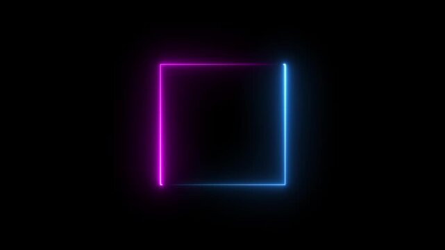 Glowing neon square frame animation. luminous banner animation. blue and red color neon box icon. Neon Figure on alpha transparent background