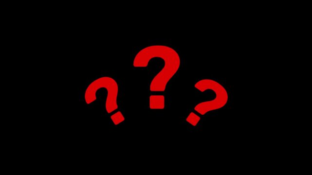 Black questions mark pop up video, on alpha transparent background