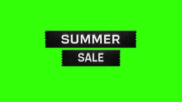 SUMMER SALE vintage retro embossed label graphic animates onto the screen. chroma key green 4k