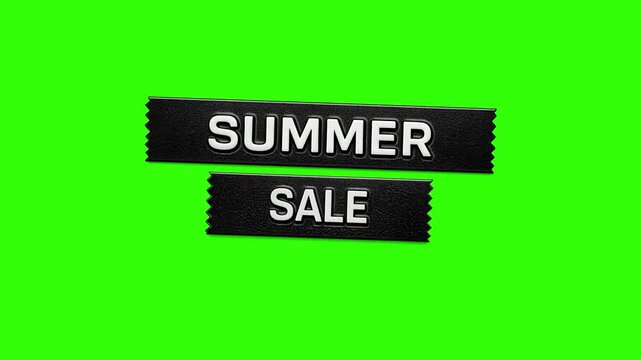 SUMMER SALE vintage retro embossed label graphic animates onto the screen. chroma key green 4k