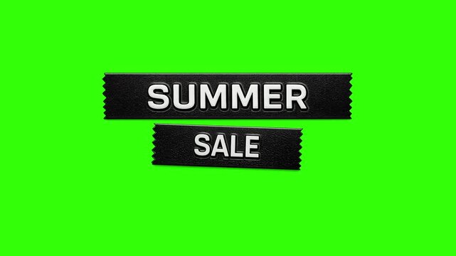 SUMMER SALE vintage retro embossed label graphic animates onto the screen. chroma key green 4k