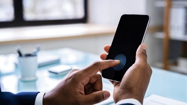 Generative AI depicts a hand using a smartphone with fingerprint recognition
