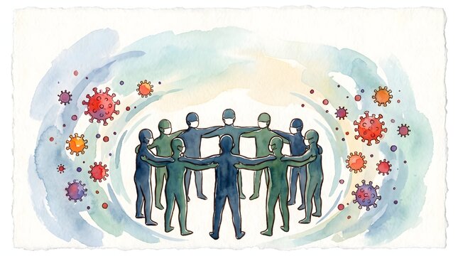 Group of People Standing in a Circle Protecting Each Other from Viruses