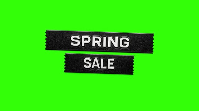 SPRING SALE vintage retro embossed label graphic animates onto the screen. chroma key green 4k