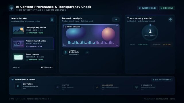 AI content provenance dashboard scans media and verifies transparency records