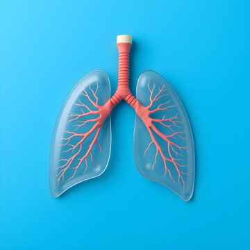 Human lungs anatomical model with trachea and bronchi on a blue background respiratory system health and medical, this medical illustration highlights the structure and function of the lungs