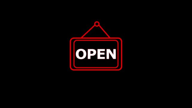 Animated open sign line icon with glowing neon outline This clean and modern store message animation represents business opening