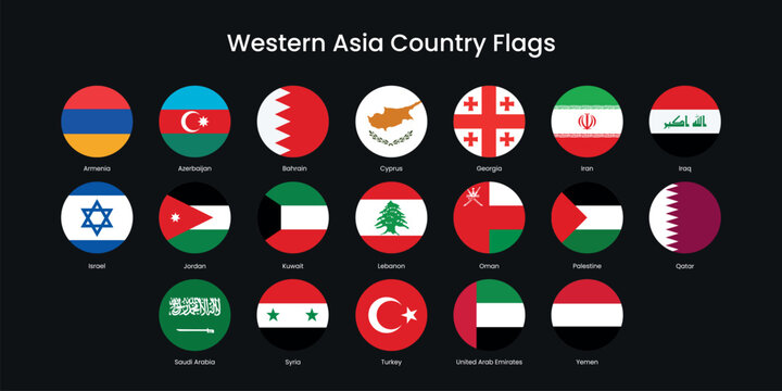 Western Asia flags collection vector elements