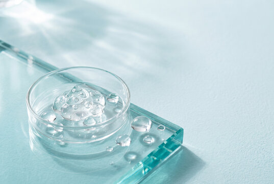 Clear Hyaluronic Acid Gel and Water Droplets for Hydrating Skincare