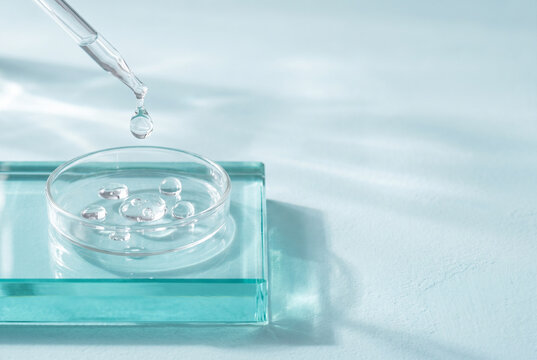 Clear Hyaluronic Acid Gel and Water Droplets for Hydrating Skincare