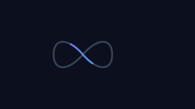 Minimalist infinity loop animation with glowing neon gradient path on dark 4k background, motion minimalist