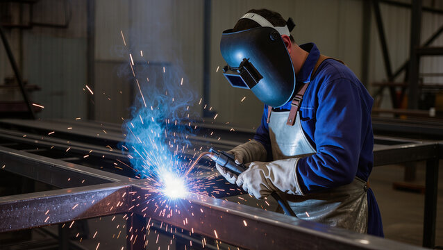 Industrial Welder Working on Metal Structure