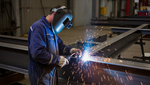 Industrial Welder Working on Metal Structure
